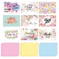 Elegantes 9er-Set Dankeskarten mit Blumen-Aquarell und bunten Briefumschlägen - Aquarell-Dankeskarten-Set (KP07)