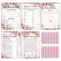 145-piece floral baby shower game set with pink pencils and multiple activity cards - Baby Shower Game Set (G024-145Pcs) / 125 Sheets