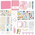 Coffret cadeau papeterie DIY rose avec carnet, autocollants et stylos pour filles - Rose