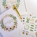 Set libro degli ospiti per matrimonio con ghirlanda floreale, penna oro e adesivi - Set A(G023-A)