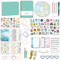 DIY journal set for girls with mint green notebook stickers and stationery in a gift box - Green