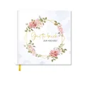 Libro degli ospiti di nozze bianco con corona di rose rosa e nastro dorato - Ghirlanda di Rose (G023-B)