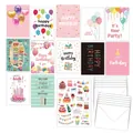 Set of 12 colorful minimalist Happy Birthday cards with white envelopes and stickers - Style A (KP10-A)
