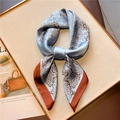 Light blue silk square scarf with vintage paisley print and contrast border trim - Light Blue with Red Brown Border Vintage Pattern (FJ561-3)