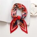 Pleated silk scarf with vibrant abstract print in red and orange for women - Red Orange White Navy Abstract Style (FY417-5)