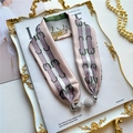 Elegant horse-print silk scarf in pink and purple with sparkling rhinestone pendants - Pink Purple Equestrian Print (LN-10)