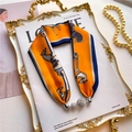 Elegant silk scarf necklace with orange horse print and sparkling magnetic crystal ball clasp - Classic Orange Horse Print Magnetic (LN-18)