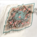 Pleated rhombic silk scarf with floral chain patterns on a white shirt background - Mint Green Floral (FY96-1)