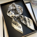 Ethnic style square silk scarf with geometric letter patterns on a black metal tray - 70*70cm / Rice White (FJ497-2)