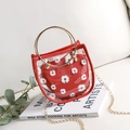 Mini red transparent daisy chain bag with golden ring handle and inner pouch - Red