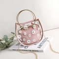Mini transparent PVC daisy handbag with pink inner pouch and gold ring handle - Pink