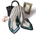 Sciarpa di seta a pois stile francese su borsa a mano con accessori alla moda - Nero a Pois Bianchi (Bordo Verde Blu) (FJ72X-4)