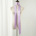 Detail of lavender satin skinny scarf tied on a mannequin showing silky texture and pointed ends - Light Purple (LJ16-65) / 190*5cm