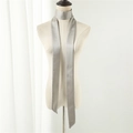 Close-up of a silver-grey satin skinny scarf with soft silk luster on a mannequin neck - Silver Grey (LJ16-71) / 190*5cm