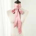 Detail of light pink satin skinny scarf tied as a bow on a mannequin neck - Soft Pink (LJ16-74) / 190*5cm