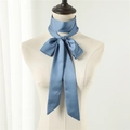 Elegant misty blue satin skinny scarf tied in a bow on a mannequin neck display - Haze Blue (LJ16-75) / 190*5cm