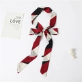 Elegant long skinny silk scarf with classic red black and white diagonal stripes - Red Black White Stripe (LJ16-85) / 190*5cm
