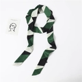 Detailed view of long narrow scarf with green and black geometric striped patterns - Green Black White Stripe (LJ16-86) / 190*5cm