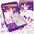 Lila Einhorn DIY Schreibwaren-Geschenkset mit Stickern, Stiften und Stempeln für Mädchen - Einhorn Tagebuch Set