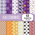 Halloween scrapbook paper set with pumpkin, ghost, and bat patterns in 6x6 inch sheets - Halloween Series B (G026-B)