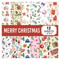 12 sheets of 6x6 inch Merry Christmas scrapbook paper with watercolor snowmen and trees - 15x15cm (12 Sheets/Set) / Christmas Watercolor Style (G036-B)