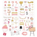 Romantische bruiloft stickers set met roze harten en gouden feestelijke bloemmotieven - G033-A Trouwstickers (4 Vellen/Set)
