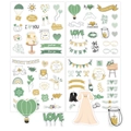 Bruiloft stickers in saliegroen en goud met romantische hartjes en bloemmotieven - G033-B Trouwstickers (4 Vellen/Set)