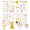Wedding scrapbook stickers featuring golden glitter heart and romantic bridal cake patterns - Purple Wedding Stickers 4-Sheet Set (G033-C)