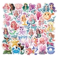 Lot de 50 autocollants sirène et créatures marines étanches pour décorer les bagages - Thème Océan Princesse Sirène (Y014-50枚美人鱼海洋贴纸)