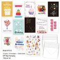 Birthday card set with 12 colorful cards, 12 envelopes, and stickers in a neat display - Style C (KP10-C)