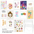 Set of 12 assorted birthday cards with colorful illustrations, envelopes and stickers - Style D (KP10-D)