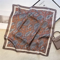 Dettaglio foulard vintage in seta con stampa paisley arancio e blu su superficie bianca - Arancio Brillante Blu Marrone (FJ537-5)