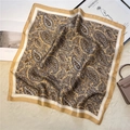 Detailed view of paisley silk scarf with satin finish and vintage floral patterns - Tan Golden Brown (FJ537-8)