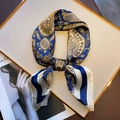 Elegante foulard di seta vintage con motivi paisley blu navy e oro per le donne - Blu Notte Oro Champagne (FJ537-2)