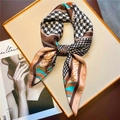 Elegant houndstooth silk scarf with geometric patterns on a decorative tray - Pink Edges Houndstooth Pattern (FJ539-1)