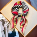 Classic houndstooth silk square scarf with colorful geometric patterns in retro style - Red Yellow Geometric Pattern (FJ539-2)