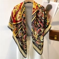 Baroque print 110cm silk square scarf styled elegantly on a mannequin for women - Classic Baroque Print (FE140-1)