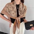 Detail of luxury silk scarf featuring paisley patterns and brown houndstooth texture - Earth Tone Houndstooth Paisley Style (FE52-2)