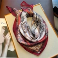 Vintage zijden sjaal met bloemen- en kettingpatronen in rood en beige - Donkerrood Beige Franse Print (FJ545-3)