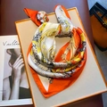 Detail of elegant orange silk scarf with delicate butterfly and lily flower patterns - Orange Yellow Butterfly Lily Style (FJ543-2)