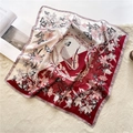 Detail of silk square scarf with floral, butterfly, and classical instrument print - Instrument Color Block Style (FJ543-4)