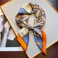 Foulard in seta 70cm con motivo a catena geometrica in arancione e blu elegante - Arancione Blu Beige Nero Geometrico (FJ549-2)