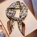 Elegant 70cm silk scarf featuring a vintage equestrian horse bit pattern in beige and coffee - Beige Vintage Equestrian Print (FJ542-1)