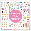 Set de 530+ pegatinas para agenda en 8 hojas para scrapbooking y decoración diaria - Estilo de Diseño Multicolor
