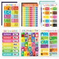 Set di 6 poster educativi con numeri, colori e alfabeto per decorare pareti di bambini - Set Stile Cartone Animato Classico (ER02)
