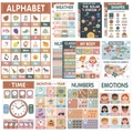 Set di 12 poster educativi per bambini con alfabeto, numeri e mappa del sistema solare - Set Stile Bohemien (ER03)