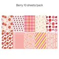 Detailed grid of 10 Berry theme scrapbook papers with floral and plaid patterns - Berry (G044)