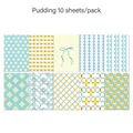 Detailed grid showing 10 sheets of minimalist blue and beige geometric pattern craft paper - Pudding (G044)