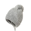 Winter gray knit beanie hat with large faux fur pompom and warm fleece lining - Gray