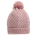 Detalle del gorro de punto rosa con pompón suave y patrón tejido de textura gruesa - Rosa
